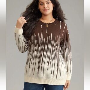 BloomChic Plus Size 5XL Striped Ombre Textured Elastic Cuffs Pullover us28